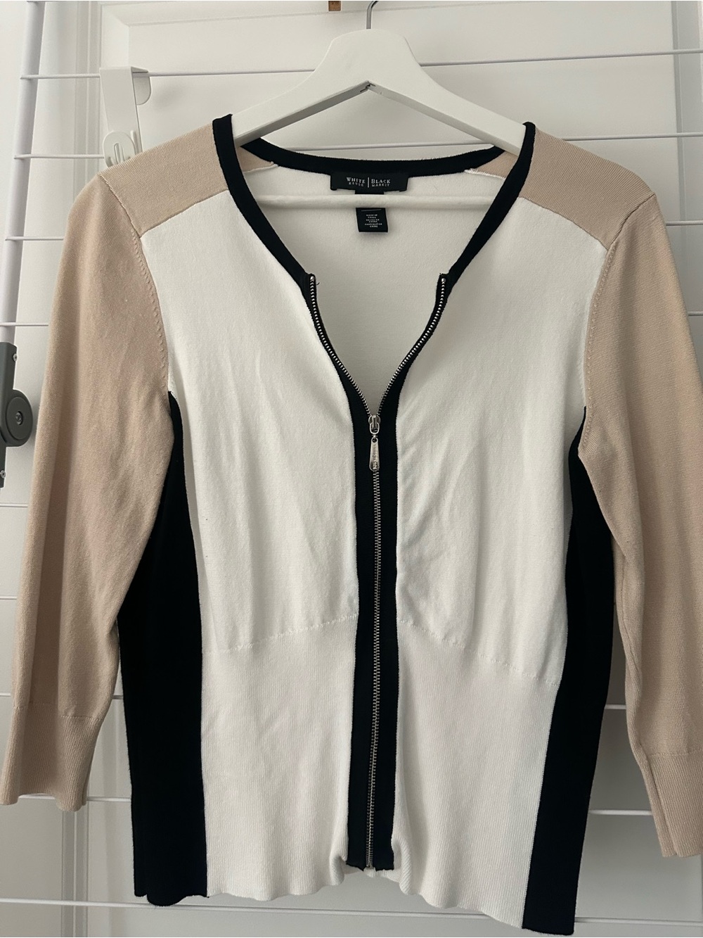White House Black Market White, Beige & Black Zip Cardigan size small